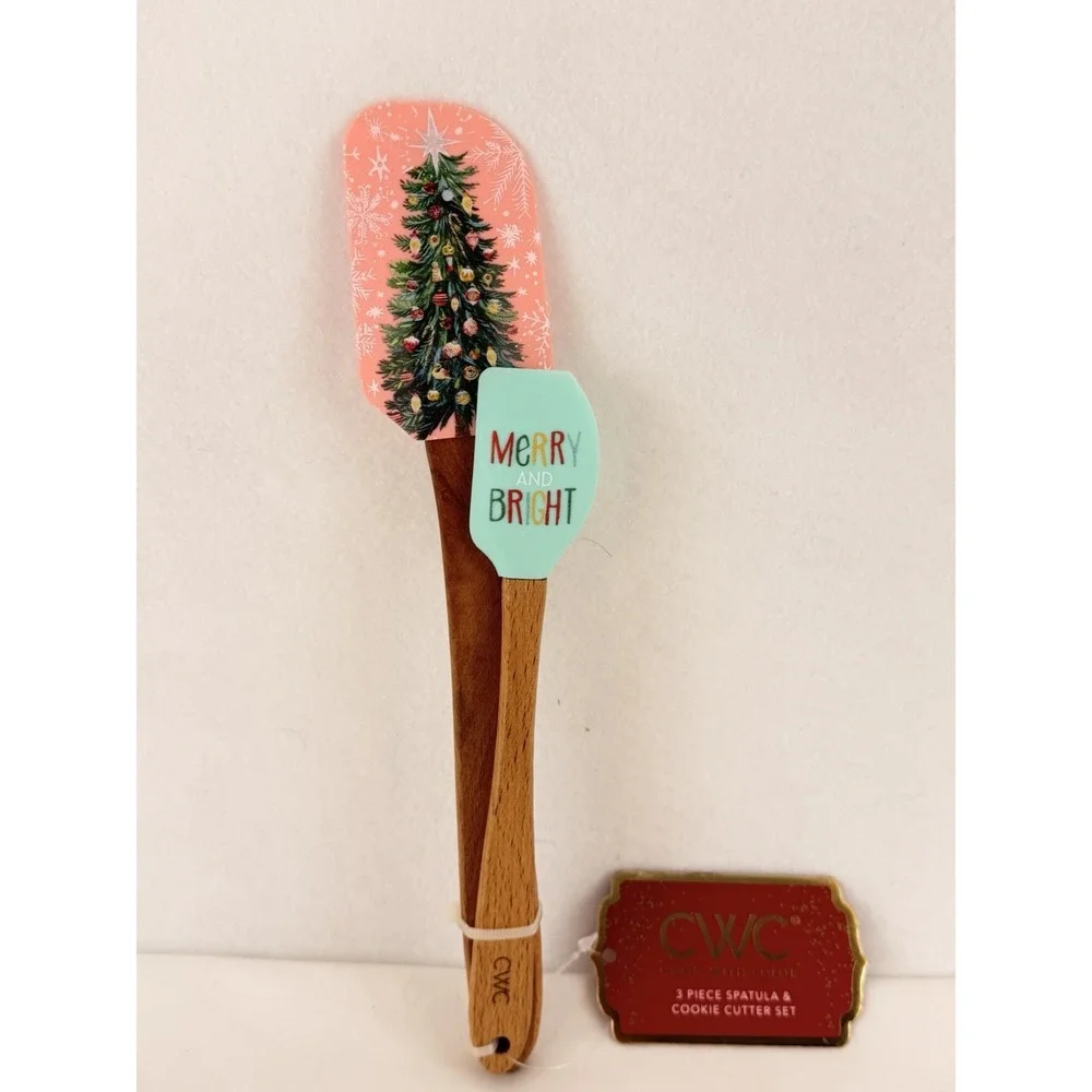 Cook With Color CWC‎ Christmas Spatula Set Merry & Bright Tree Wood Handle